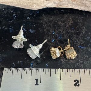 Set of 2 Druzy Earrings Gold and Silver